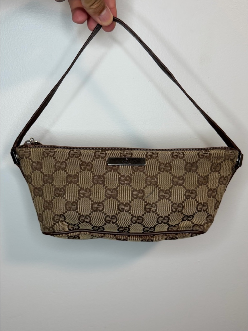 Gucci Brown and Beige GG Canvas Logo Pouch